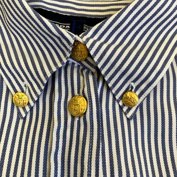 Escada Sport Vintage Blue & White Striped Long Sleeve Crested Button-up Shirt - Picture 16 of 16